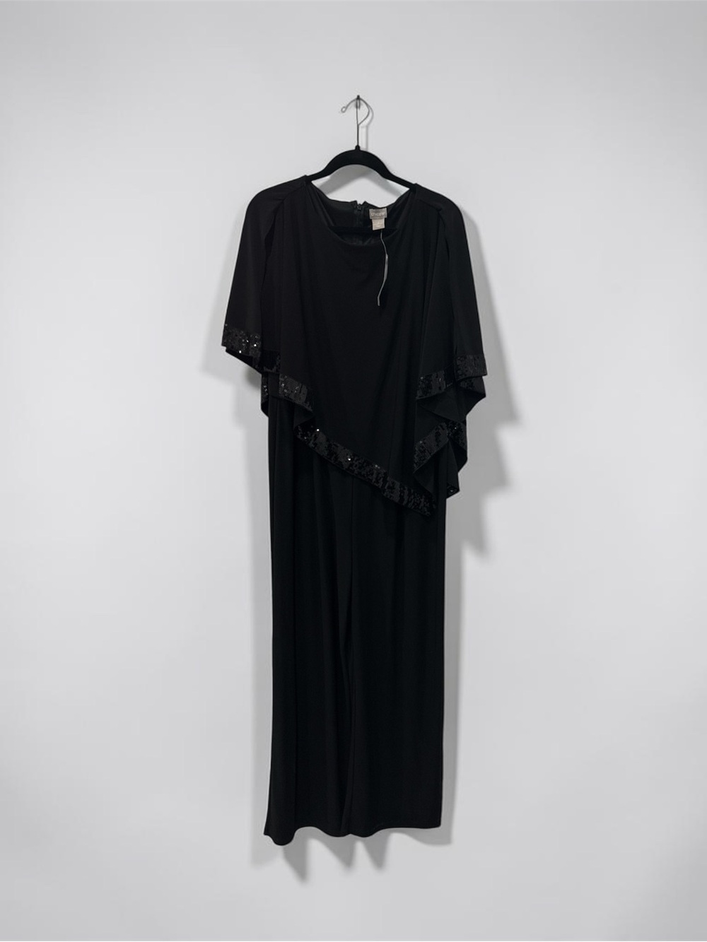 Chicos Elegant Black Cascade-Sequin Evening Dress jumpsuit